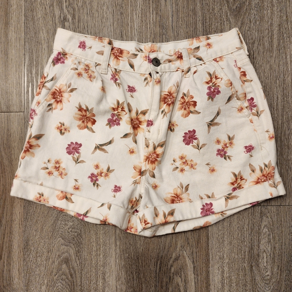 American Eagle Womens 4 Floral Jean Shorts Mom Style High Waist Pleated
